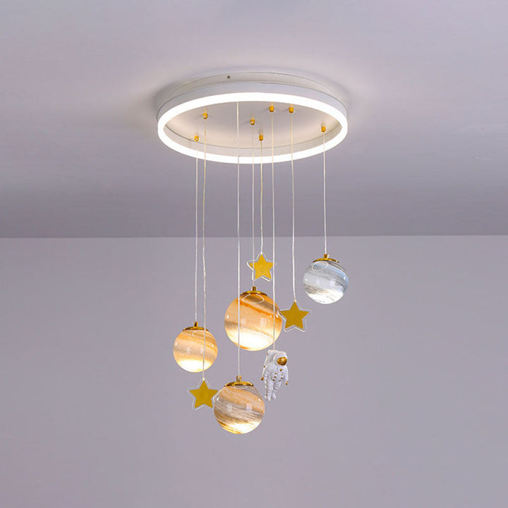 Contemporary Scandinavian Space Planet Acrylic Glass Round Shade LED Kids Flush Mount Ceiling Lamp-Orizon Depot