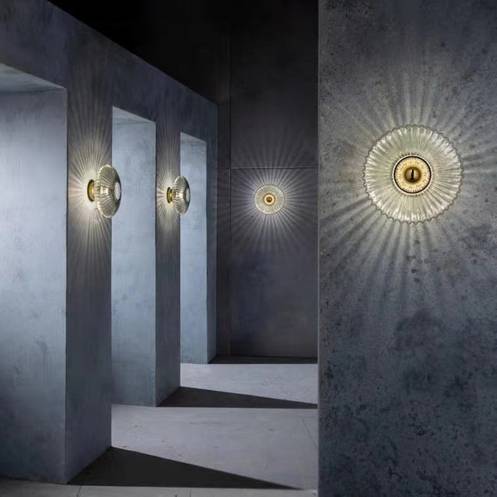 Vintage Glass Wall Sconce | Striped Round Disc Light Fixture