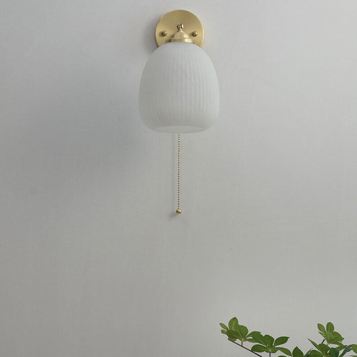 Nordic Style Milk White Striped Glass Brass 1-Light Pull Cord Wall Lamp-Orizon Depot