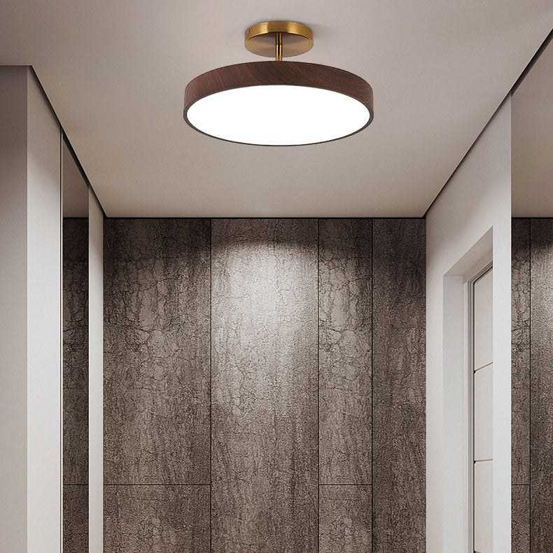 Japanese Wabi-sabi Simplistic Wood Grain Round LED Semi-Flush Mount Lamp