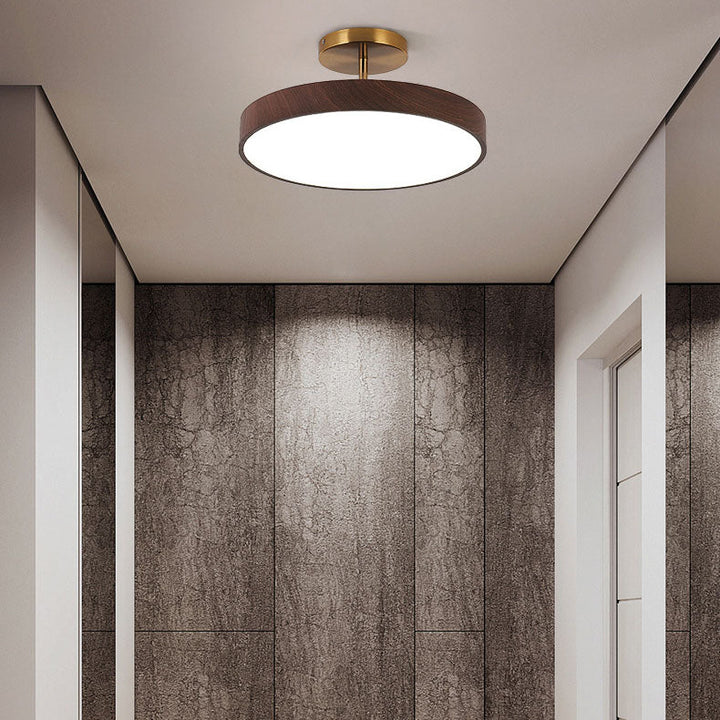 Japanese Wabi-sabi Simplistic Wood Grain Round LED Semi-Flush Mount Lamp-Orizon Depot