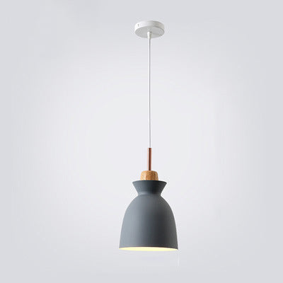 Contemporary Nordic Oak Wood Iron Bell Pendant Light-Orizon Depot