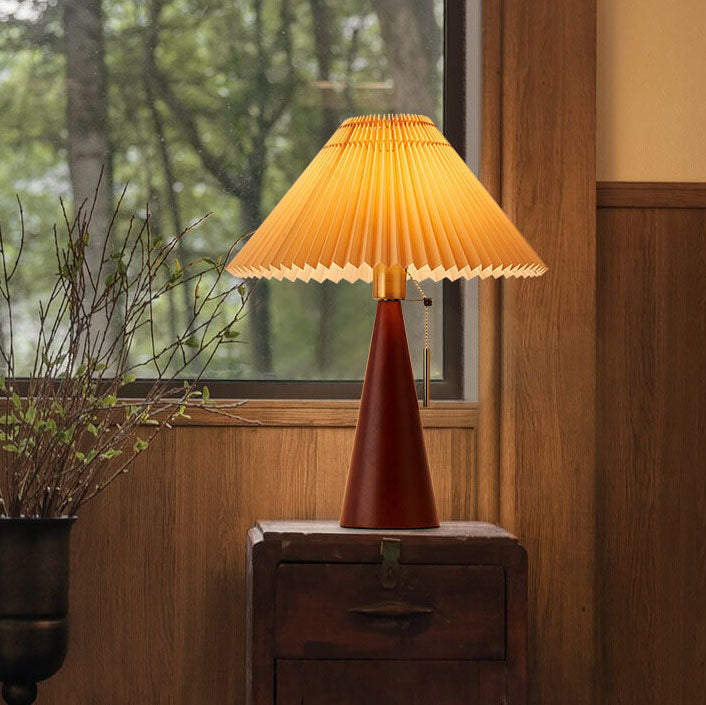 Japanese Minimalist Vintage Table Lamp Pleated Fabric and Wooden LED Light