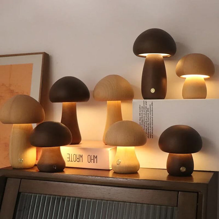 Natural Wood Rechargeable Night Light | Portobello Mushroom Design