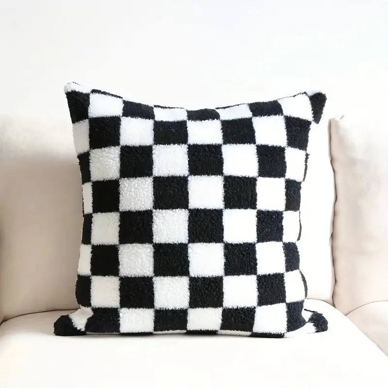Checkerboard Faux Fur Pillowcase for Cozy Home Decor-Orizon Depot