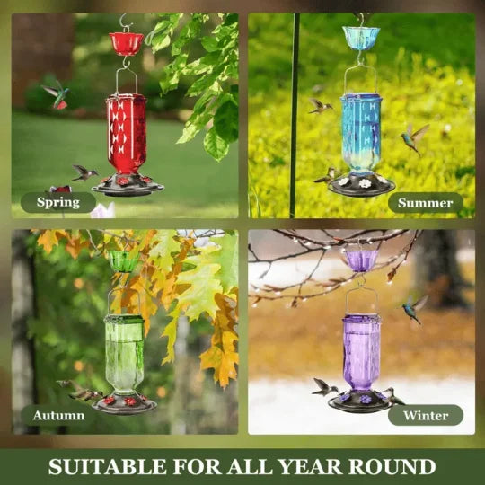 Leak-Proof 24oz Glass Hummingbird Feeder for Outdoor Use