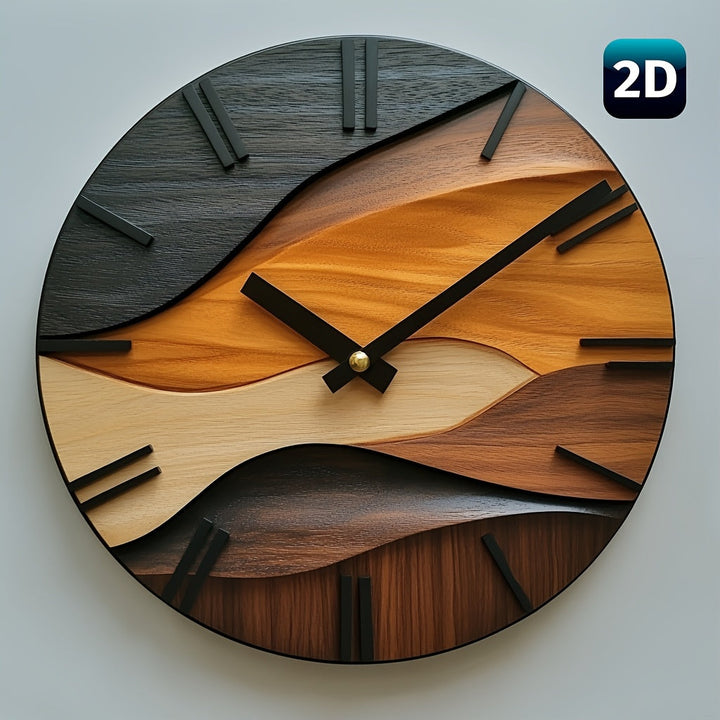 Round Glass Wall Clock | Nordic Style Faux Wood Grain Design