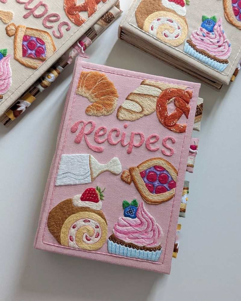 Handmade Recipe Journal with Embroidered Fabric Cover