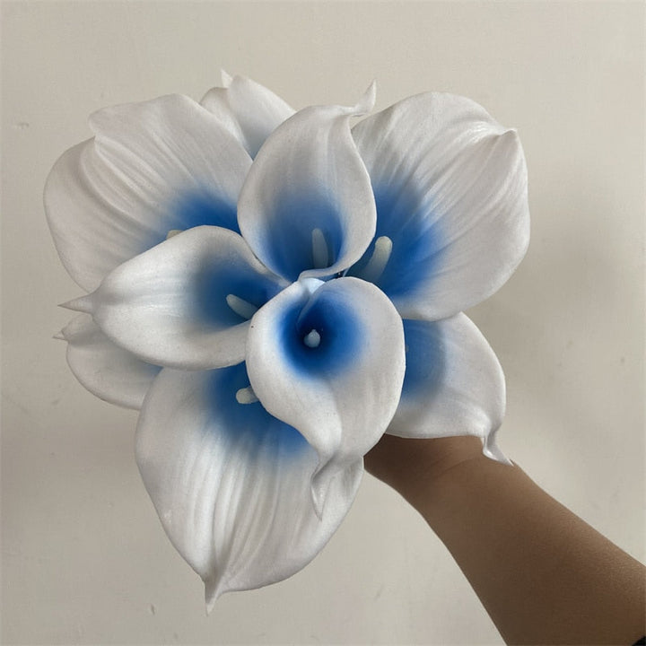 10 Marine Blue Calla Lily Real Touch Flowers for Wedding Decor-Orizon Depot