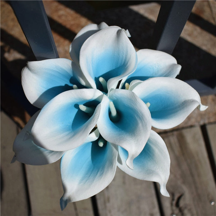 10 Marine Blue Calla Lily Real Touch Flowers for Wedding Decor-Orizon Depot