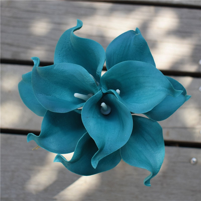 10 Marine Blue Calla Lily Real Touch Flowers for Wedding Decor-Orizon Depot
