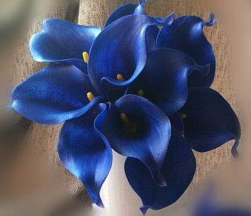 10 Marine Blue Calla Lily Real Touch Flowers for Wedding Decor-Orizon Depot
