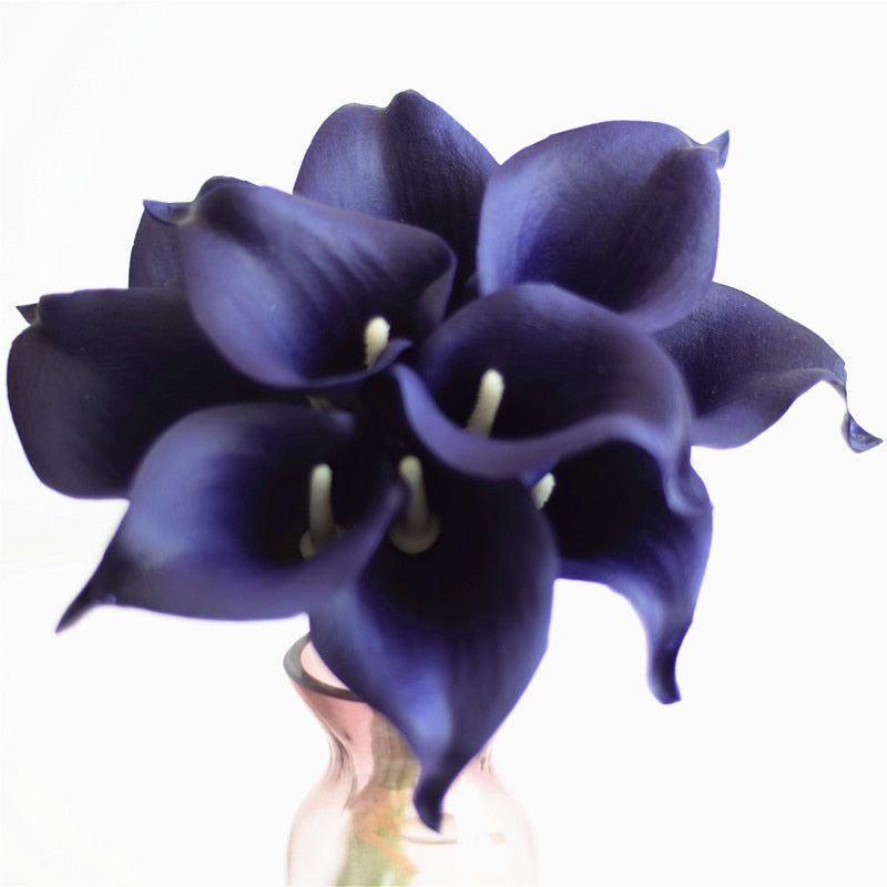 10 Marine Blue Calla Lily Real Touch Flowers for Wedding Decor-Orizon Depot