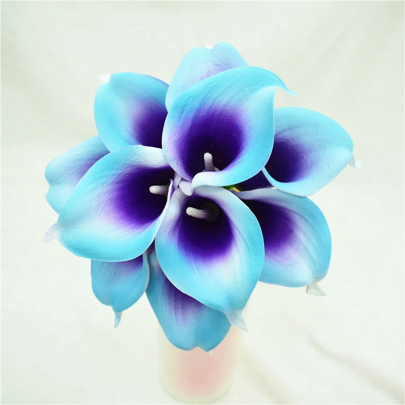 10 Marine Blue Calla Lily Real Touch Flowers for Wedding Decor-Orizon Depot