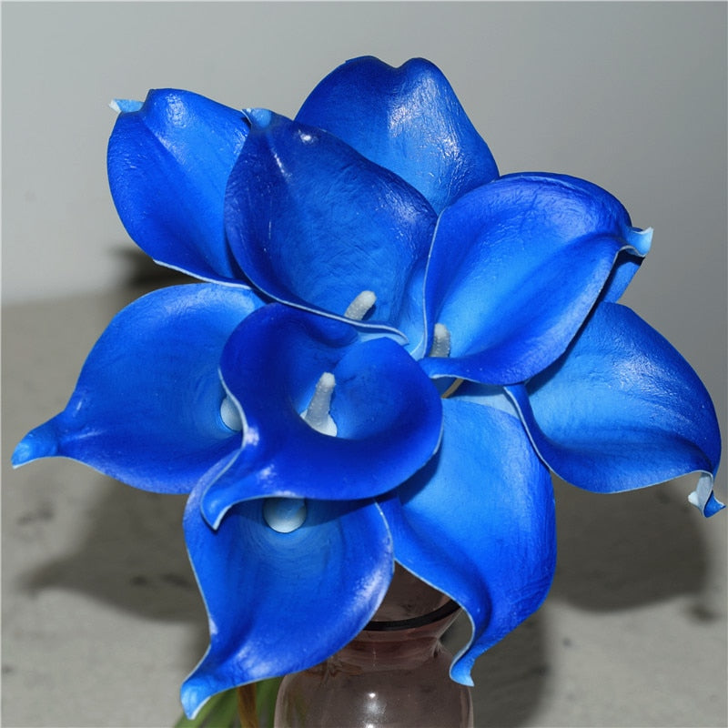 10 Marine Blue Calla Lily Real Touch Flowers for Wedding Decor-Orizon Depot