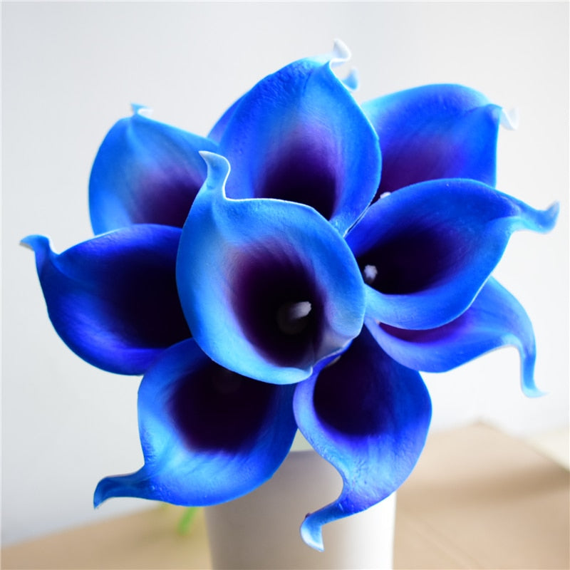 10 Marine Blue Calla Lily Real Touch Flowers for Wedding Decor-Orizon Depot