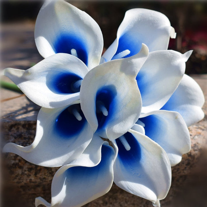 10 Marine Blue Calla Lily Real Touch Flowers for Wedding Decor-Orizon Depot