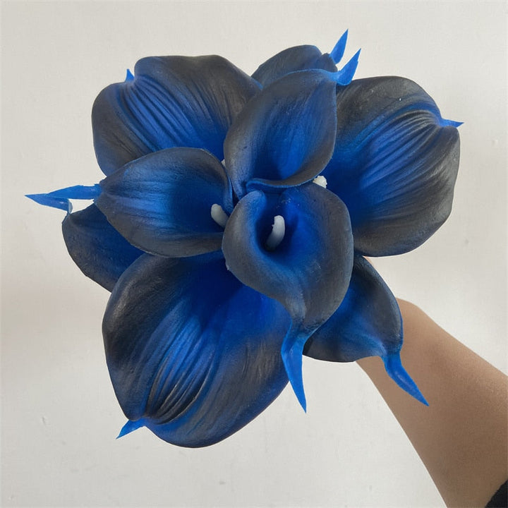 10 Marine Blue Calla Lily Real Touch Flowers for Wedding Decor-Orizon Depot