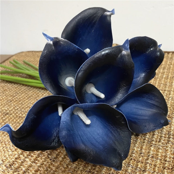 10 Marine Blue Calla Lily Real Touch Flowers for Wedding Decor-Orizon Depot