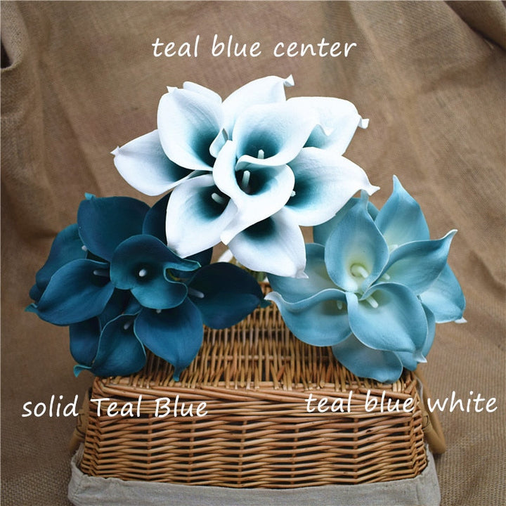 10 Marine Blue Calla Lily Real Touch Flowers for Wedding Decor-Orizon Depot