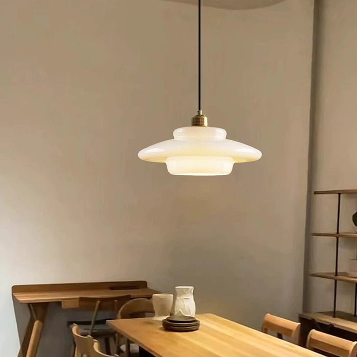 Modern White Glass Pendant Light | Mid-Century Style Fixture