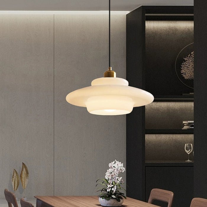 Modern White Glass Pendant Light | Mid-Century Style Fixture
