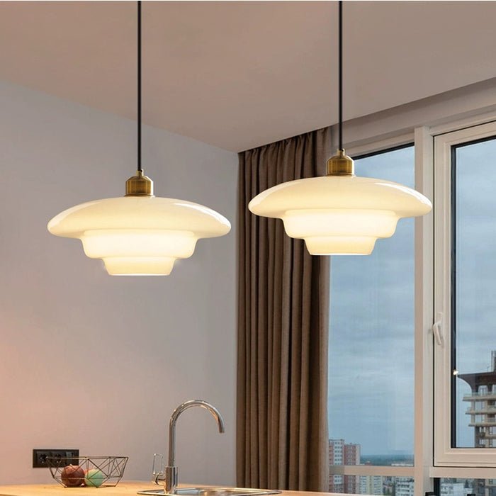Modern White Glass Pendant Light | Mid-Century Style Fixture