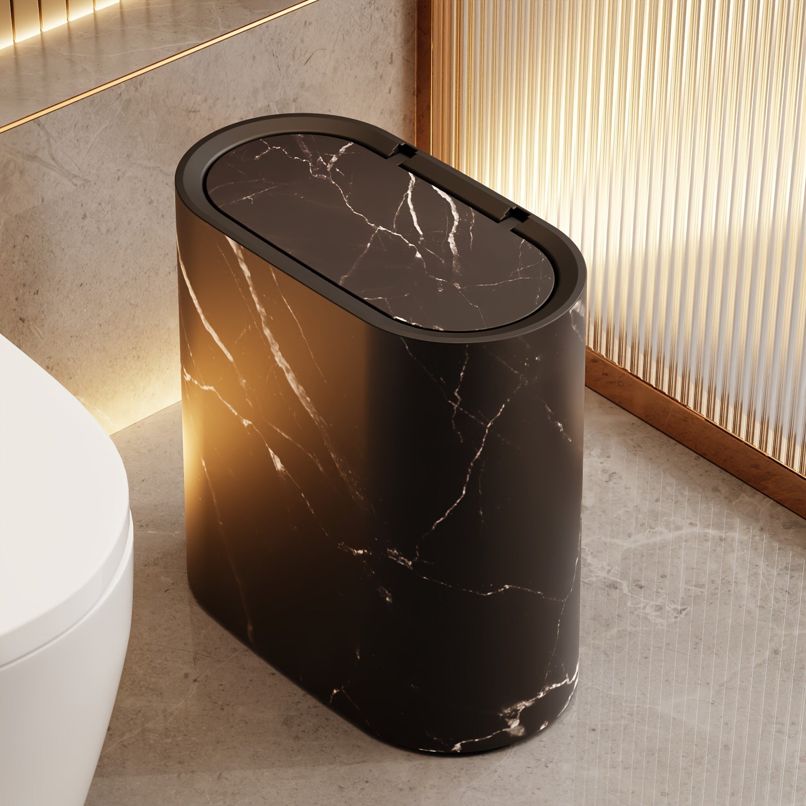 Stylish Marble Pattern Trash Can | Modern Bathroom & Kitchen Bin with Lid-Orizon Depot