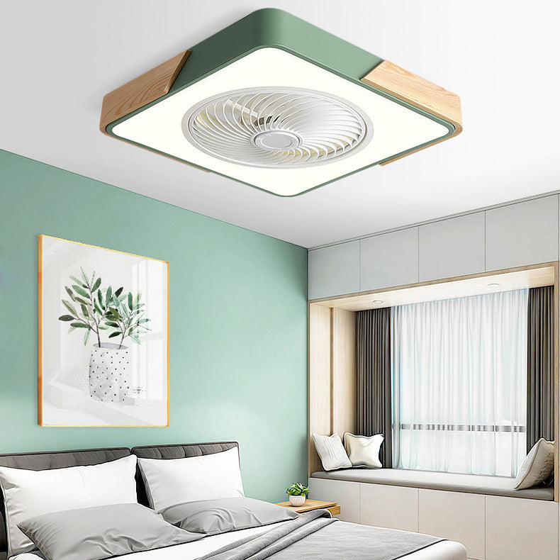 Nordic Minimalist Square Wood LED Ceiling Fan Light Fixture