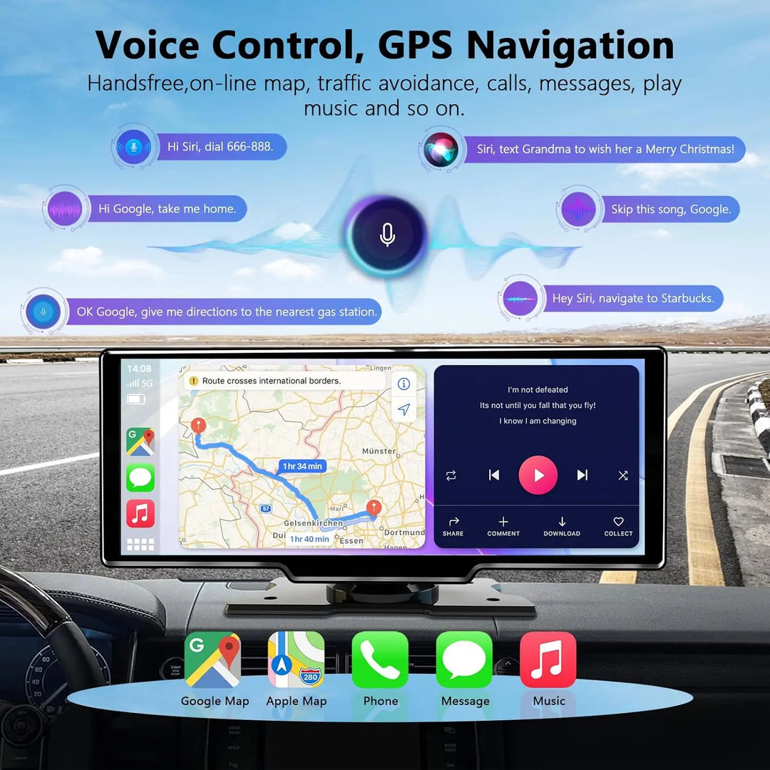 10.26 Inch Wireless CarPlay Android Auto Dash Display Radio-Orizon Depot