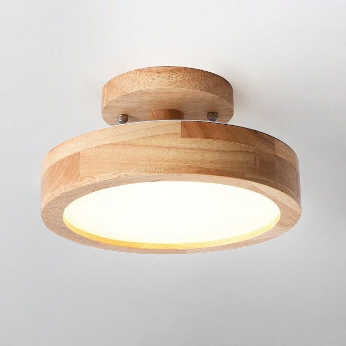Nordic Minimalist Wood Log Round LED Ceiling Light Fixture