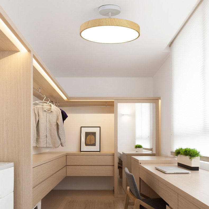 Japanese Wabi-sabi Simplistic Wood Grain Round LED Semi-Flush Mount Lamp