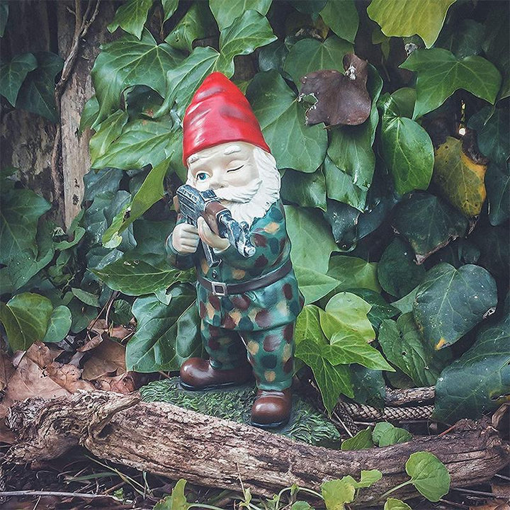 Military Garden Gnome in Camouflage Uniform for Outdoor Decor-Orizon Depot