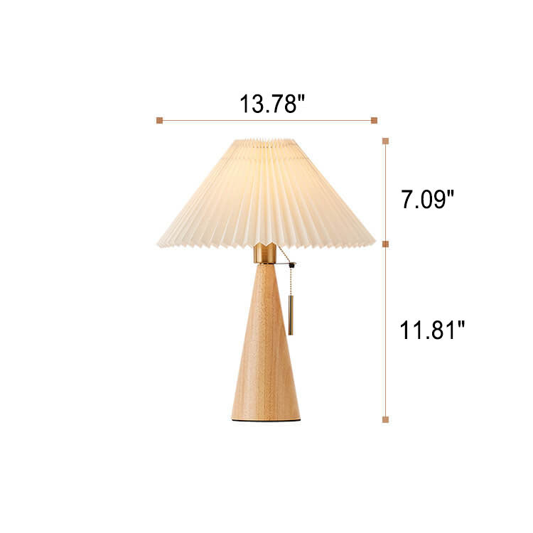 Japanese Minimalist Vintage Table Lamp Pleated Fabric and Wooden LED Light