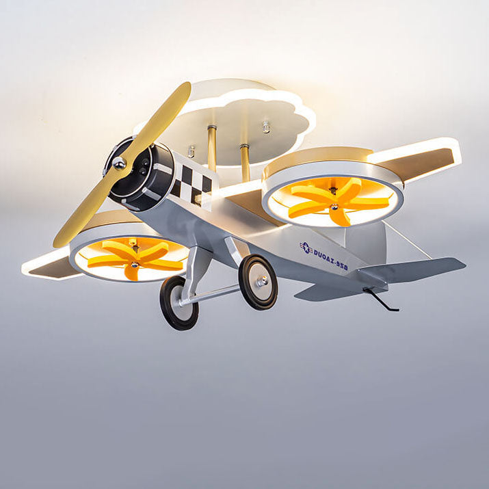 Modern Creative Cartoon Airplane Iron Acrylic LED Kids Semi-Flush Mount Ceiling Lamp-Orizon Depot
