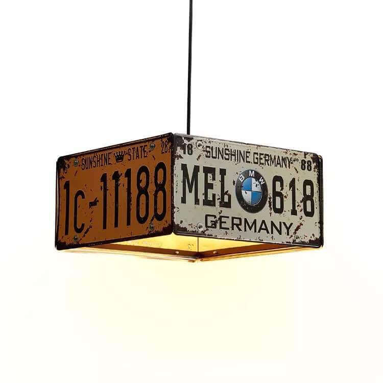 Contemporary Industrial License Plate 3/5-Light Metal Chandelier
