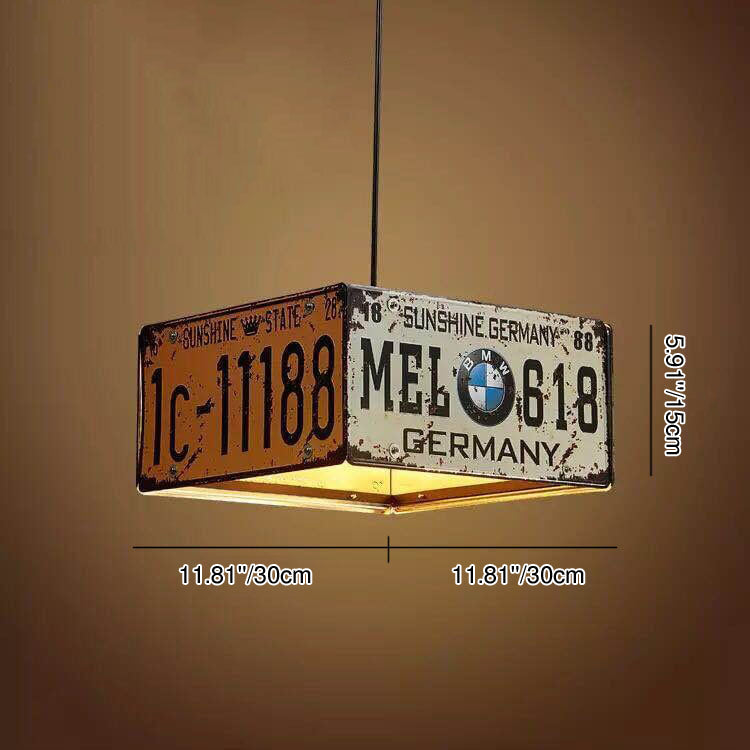 Contemporary Industrial License Plate 3/5-Light Metal Chandelier