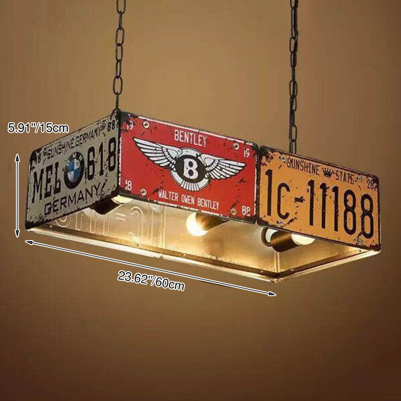 Contemporary Industrial License Plate 3/5-Light Metal Chandelier
