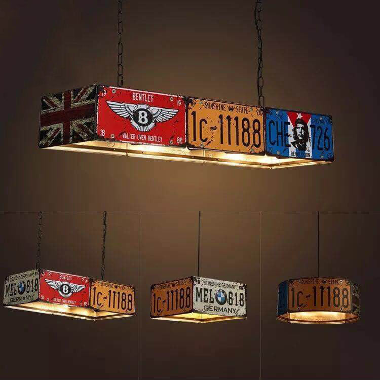 Contemporary Industrial License Plate 3/5-Light Metal Chandelier-Orizon Depot