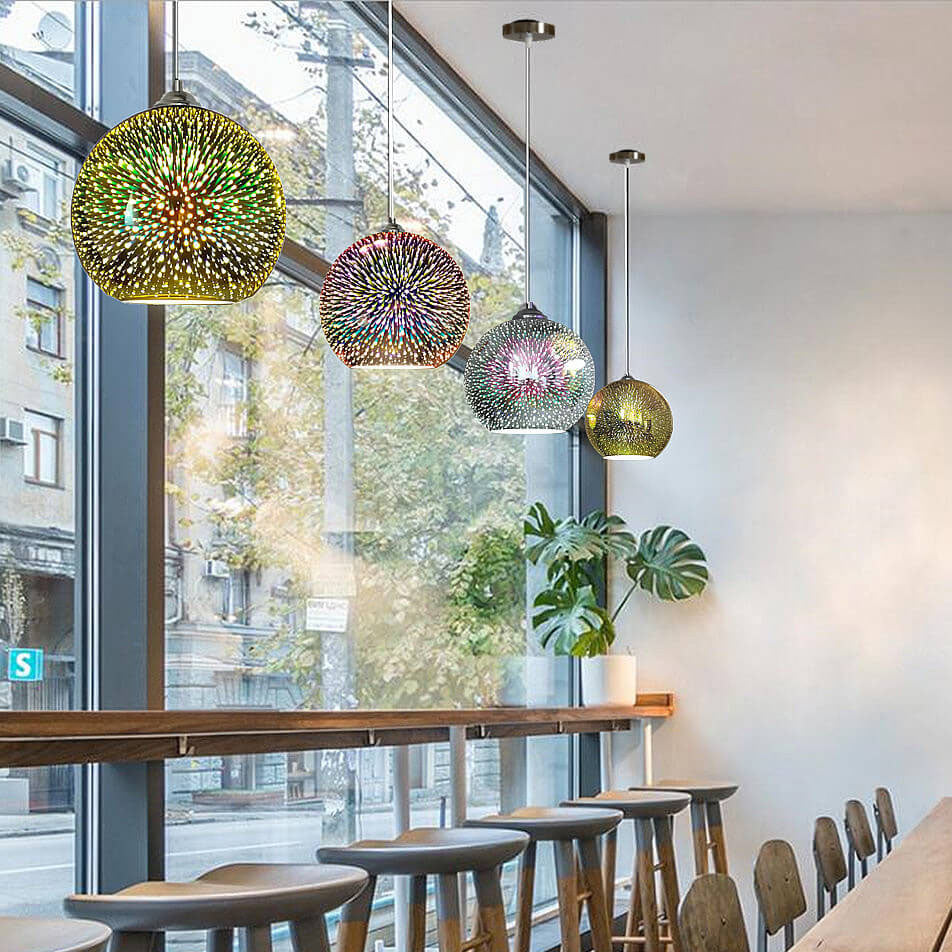 Modern Colorful Fireworks Glass Dome 1-Light Hanging Pendant Lamp-Orizon Depot