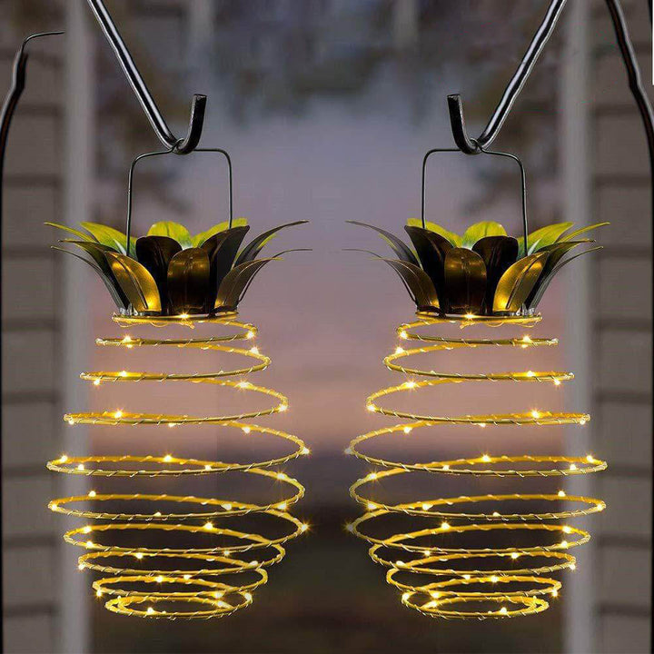 Solar Pineapple Iron Lantern LED Copper Wire Outdoor Waterproof Garden Decorative Hanging Lamp-Orizon Depot