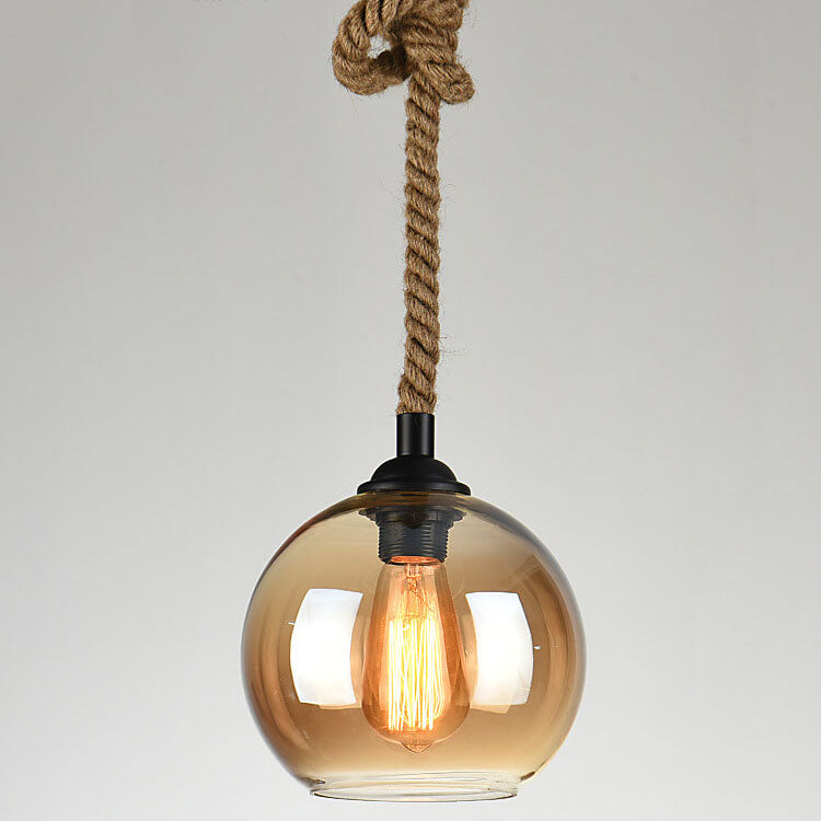 Retro Rope Hanging 1-Light Glass Globe Pendant Lamp-Orizon Depot