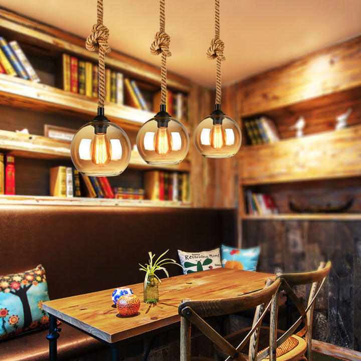 Retro Rope Hanging 1-Light Glass Globe Pendant Lamp-Orizon Depot