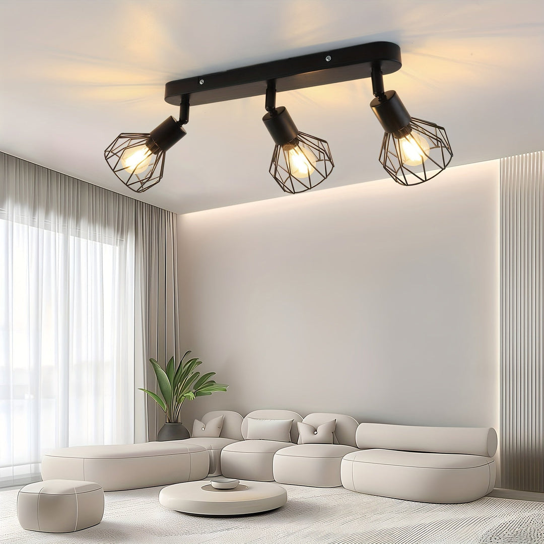 Industrial 3-Light Ceiling Spotlight | Vintage Black Metal Design
