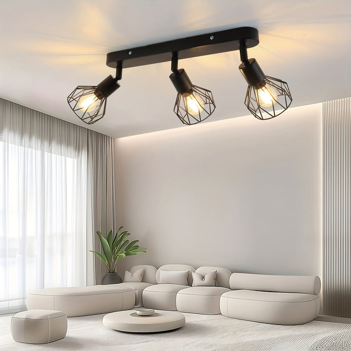 Industrial 3-Light Ceiling Spotlight | Vintage Black Metal Design