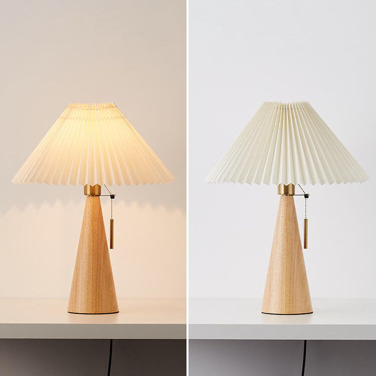 Japanese Minimalist Vintage Table Lamp Pleated Fabric and Wooden LED Light