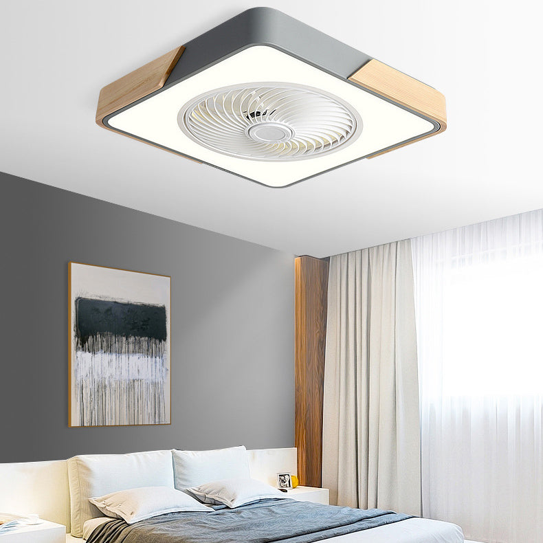 Nordic Minimalist Square Wood LED Ceiling Fan Light Fixture