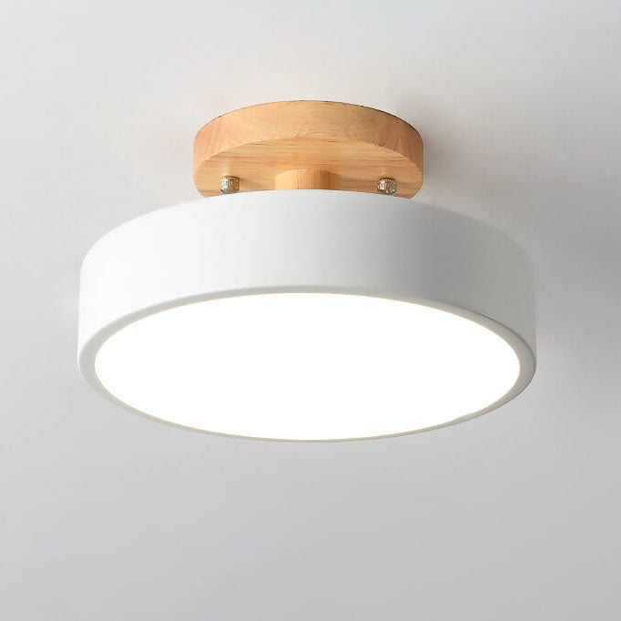 Nordic Minimalist Wood Log Round LED Ceiling Light Fixture