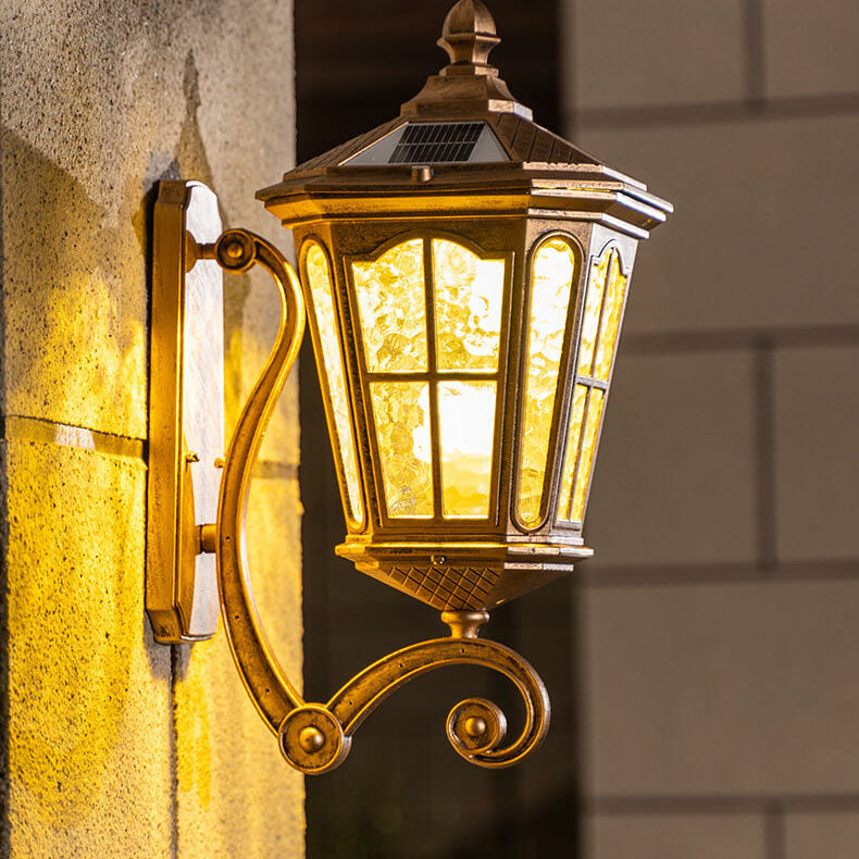 European Solar Outdoor Lantern Aluminum Glass Waterproof 1-Light Wall Sconce Lamp for Elegant Exteriors-Orizon Depot
