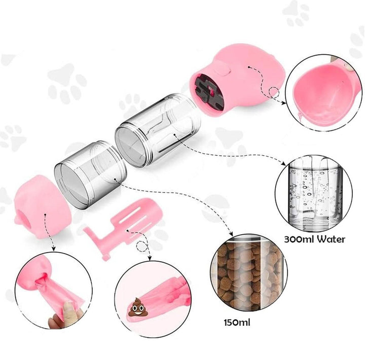 2-in-1 Water & Food Bottle with Poop Bag Holder for Pets-Orizon Depot